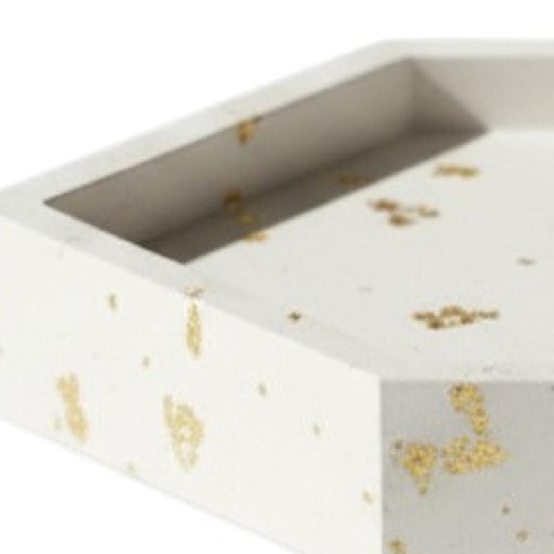 Resin Handmade Hexagon Trinket Tray - White / Gold