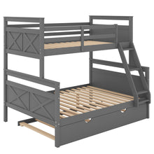 Load image into Gallery viewer, Twin over Full Bunk Bed with Ladder, Twin Size Trundle, Safety Guardrail, Gray(Old SKU:SM000208AAE-1)
