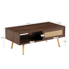 Load image into Gallery viewer, 41.34" Rattan Coffee Table, Sliding Door For Storage, Solid Wood Legs, Modern Table For Living Room
