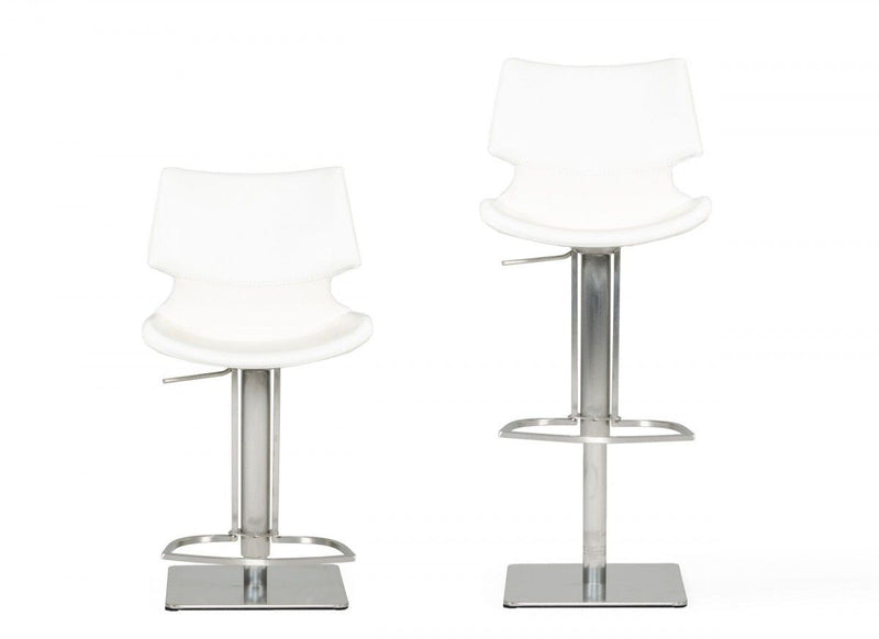 Faux Leather And Steel Swivel Low Back Bar Height Bar Chair - White And Silver