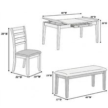 Load image into Gallery viewer, 6 Piece Dining Set Table With Storage Ladder Back Chairs And Bench - Walnut
