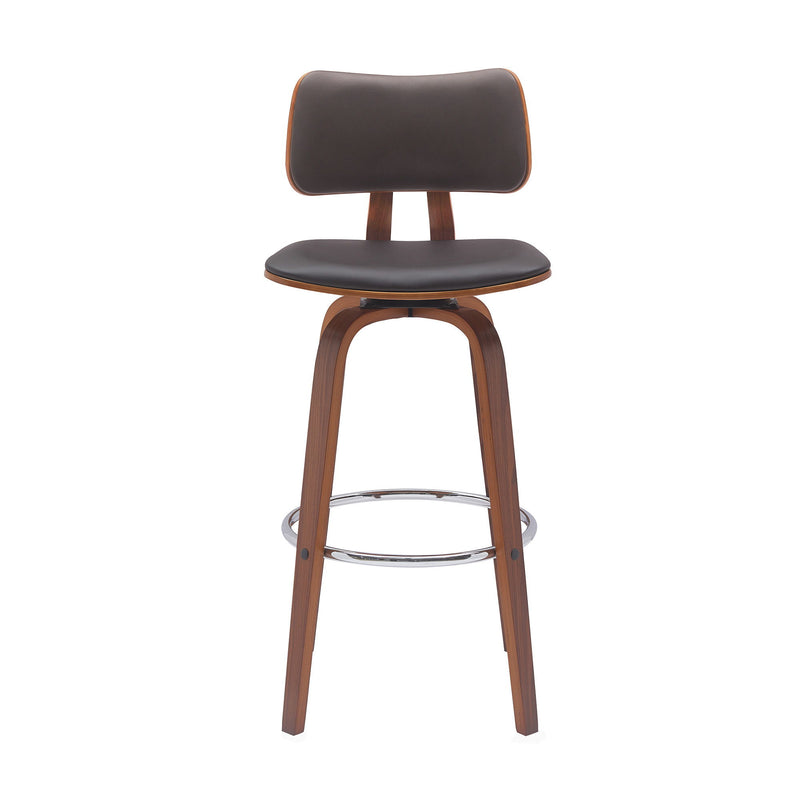 Faux Leather Swivel Low Back Bar Height Bar Chair - Brown And Wood Brown