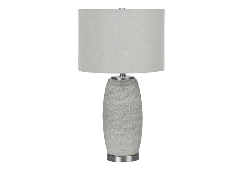 Ceramic Cylinder Table Lamp With Gray Drum Shade - Gray And Silver