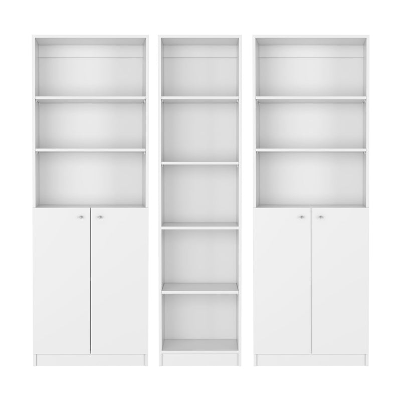 Five Tier Modular Bookcase With Four Doors (Set of 3) (546621) - White