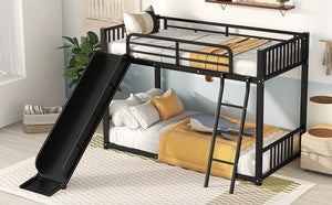 Metal Bunk Bed with Slide, Twin over Twin, Black