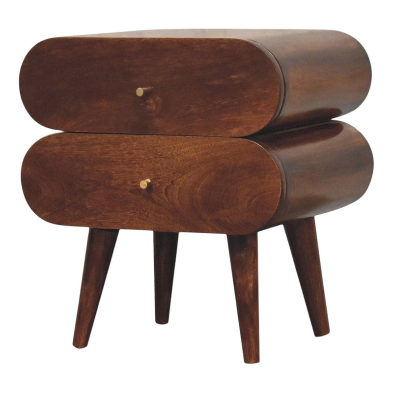 20" Solid Wood Round Two Drawer Nightstand - Chestnut