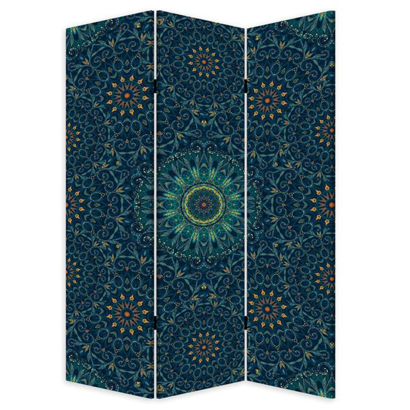 Boho Mandala Three Panel Room Divider Screen - Blue