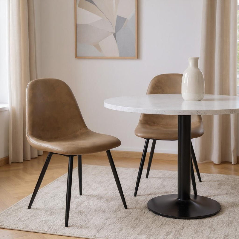 Faux Leather Metal Dining Side Chairs (Set of 2) - Light Brown / Black