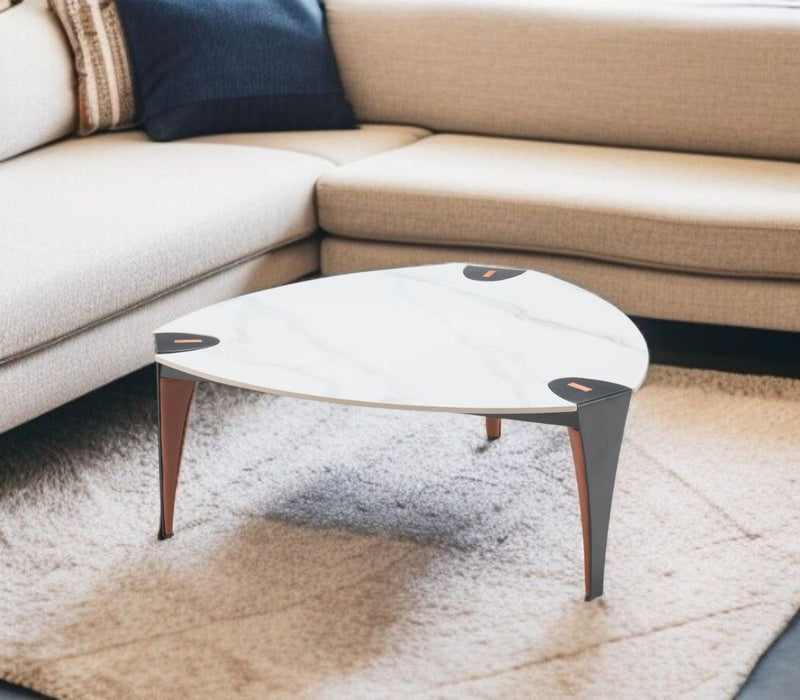 36" Sinte Stone Faux Leather And Steel Triangle Coffee Table - White And Black