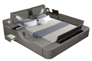 Zoya Smart Multifunctional Queen Size Bed Made with Wood in Gray