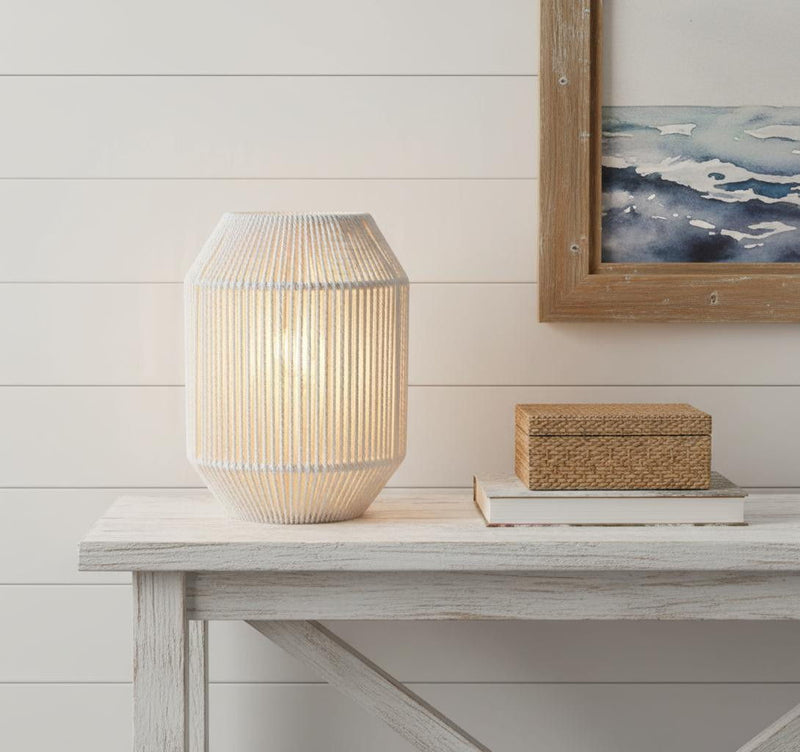 7" Battery Operated Geometric Desk Lamp With Novelty Shade - Beige