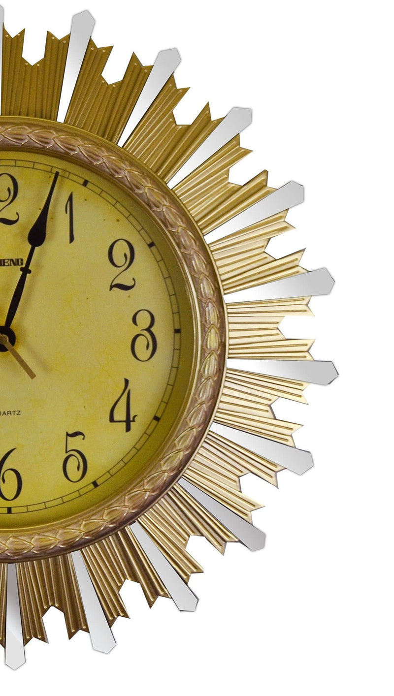 Silent Analog Sunburst Wall Clock - Gold / Silver