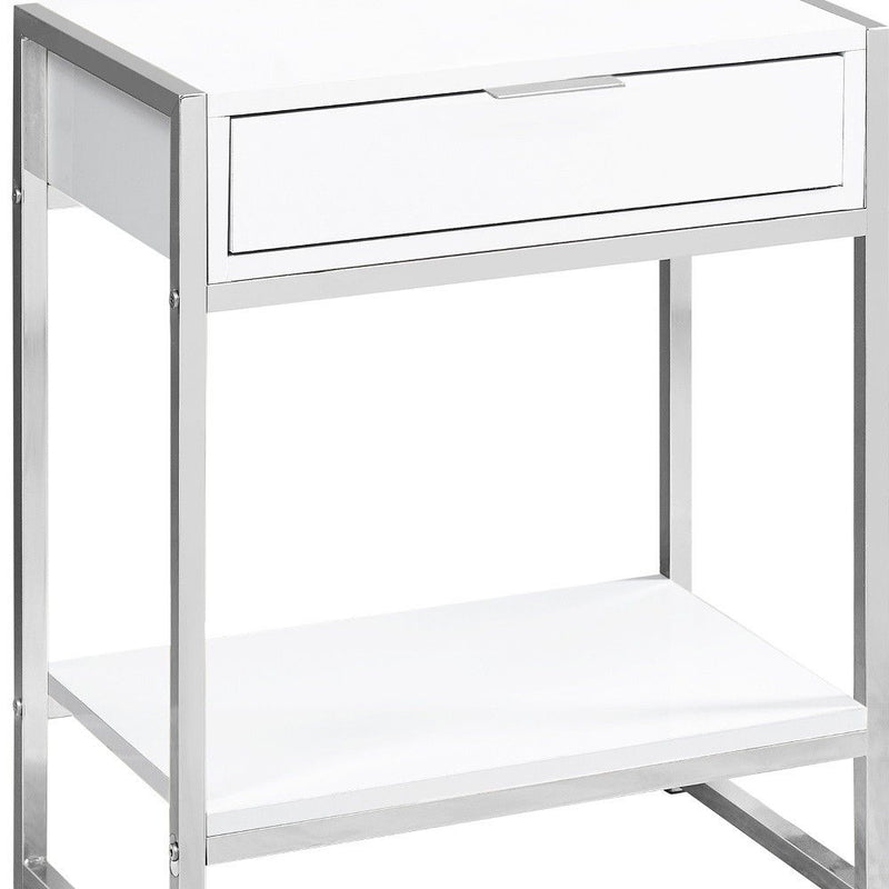 Wood And Metal End Table With Drawer And Shelf - Silver And White