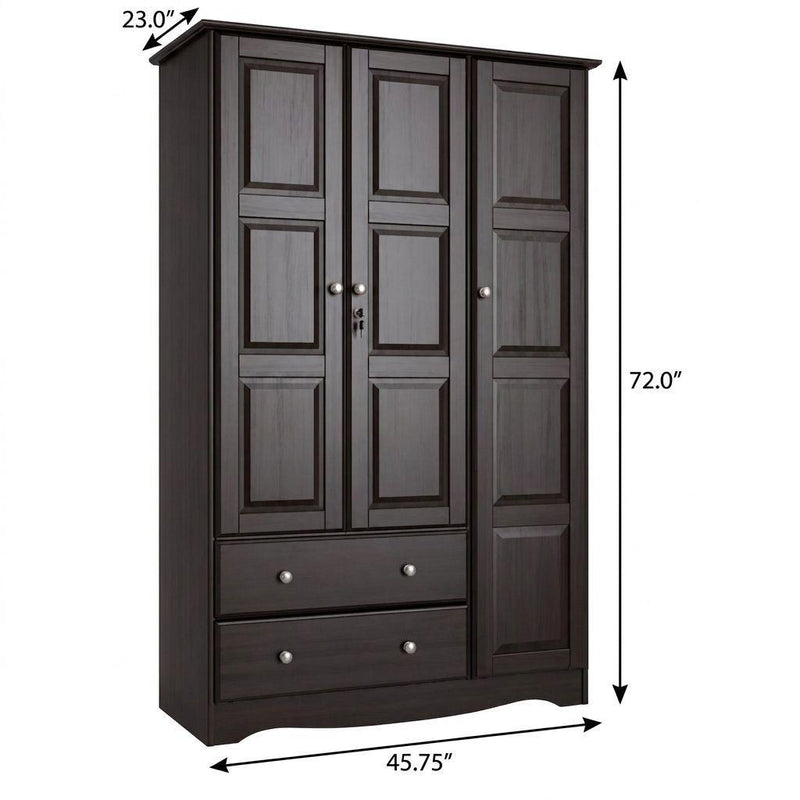 Solid Wood Three Door Two Drawer Combo Dresser (762948) - Dark Brown