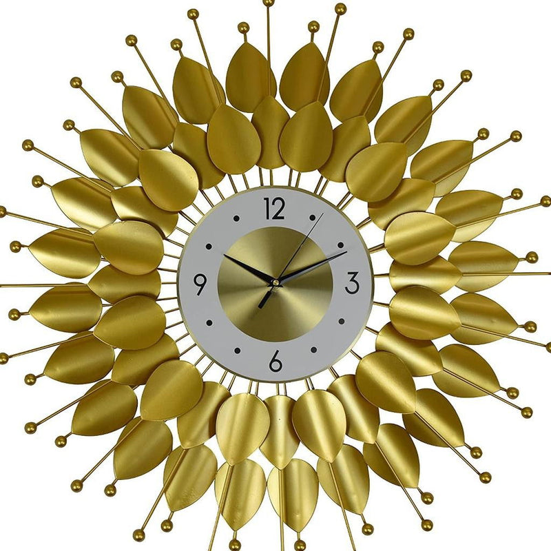 Silent Analog Floral Sunburst Wall Clock - Gold / White