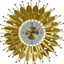 Load image into Gallery viewer, Silent Analog Floral Sunburst Wall Clock - Gold / White
