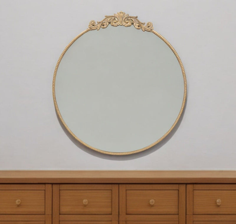 39" Crowned Top Iron Framed Accent Mirror - Gold