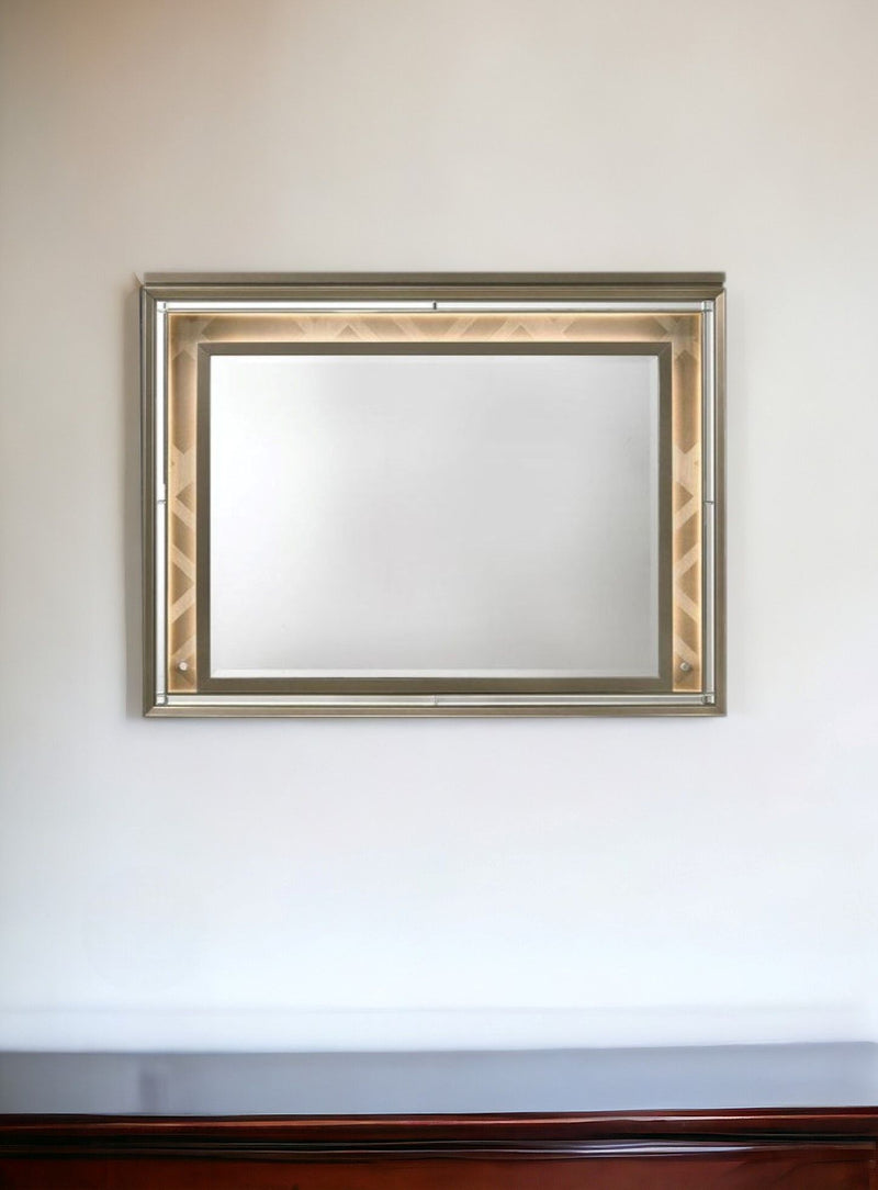 37" Lighted Framed Mounted Dresser Mirror - Champagne