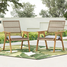Load image into Gallery viewer, Acacia Wood Cape Woven Wicker Large Lounge Chair With Pillow For Patio, Deck, Yard, Lawn And Garden Seating Wicker (Set of 2) - Teak
