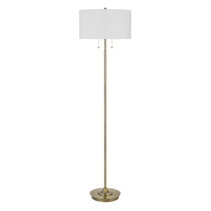 Two Light Traditional Shaped Floor Lamp With White Rectangular Shade - Brass
