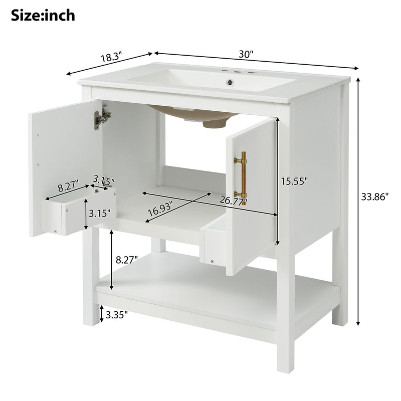 Elegant Bathroom Vanity With Ceramic Sink And Versatile Storage