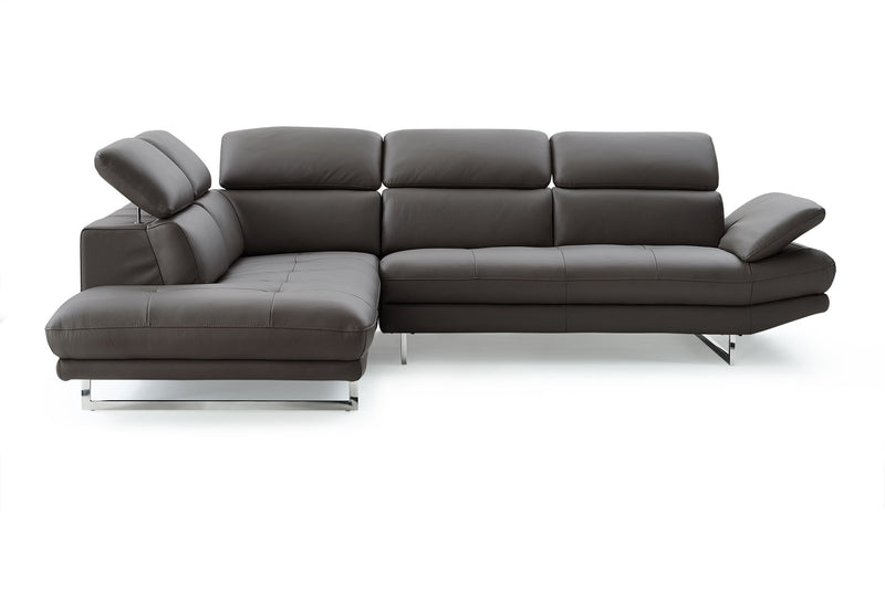 Genuine Leather L Shaped Two Piece Sofa Chaise Sectional - Dark Gray