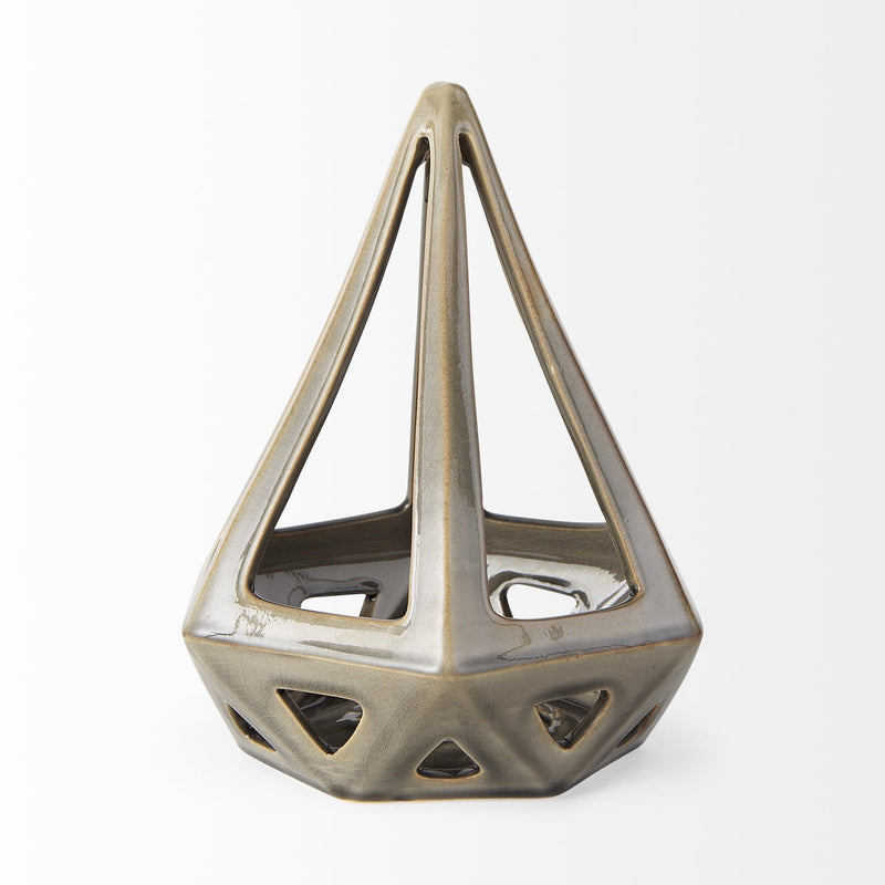 Crackle Glaze Conical Sculpture - Khaki