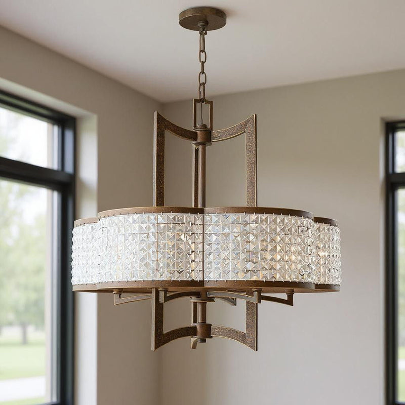 26'' Six Light Dimmable Chandelier With Shades - Bronze