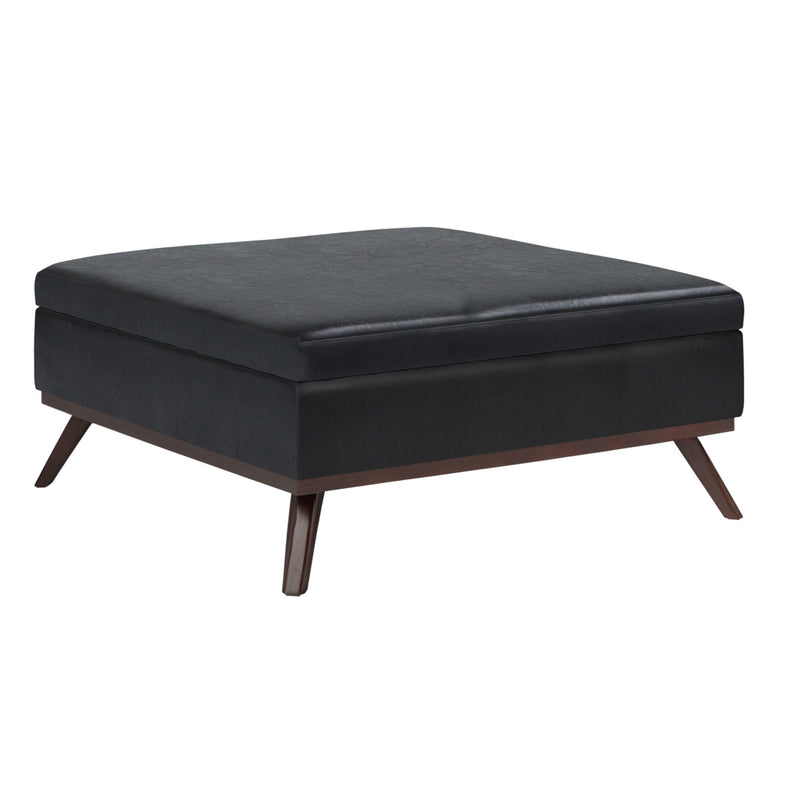 Mid-Century Leather Cocktail Ottoman With Storage - Black / Brown
