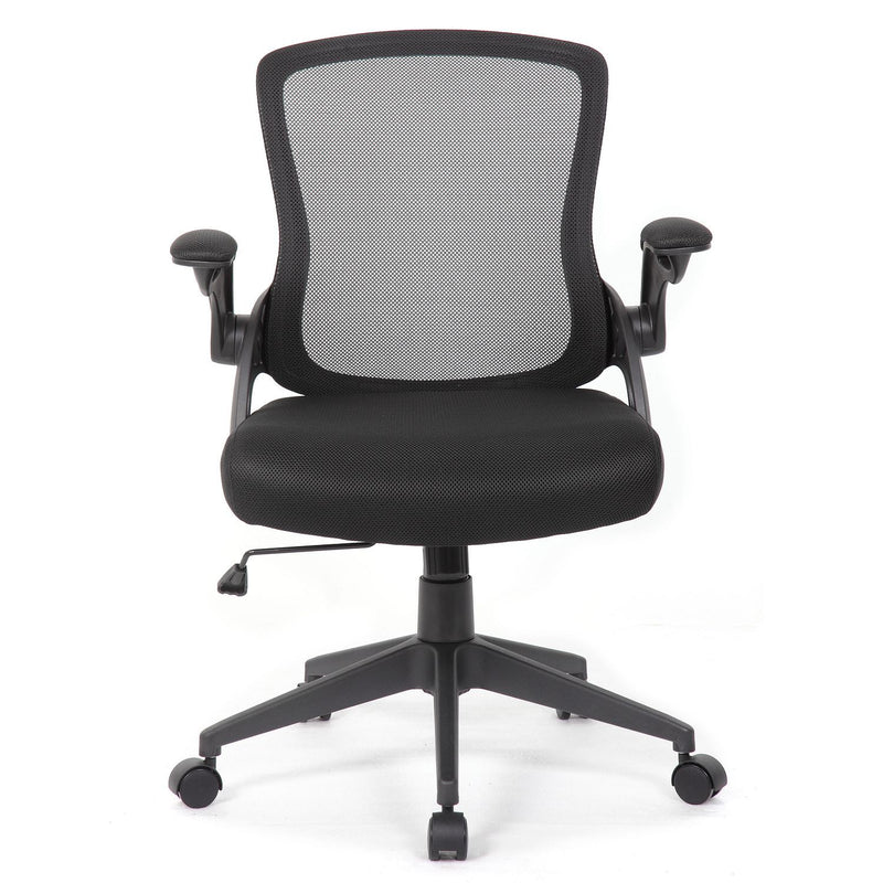 Office Chair With Mid Back Design, Adjustable Height And Foldable Armrests - Black