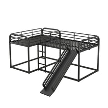 Load image into Gallery viewer, Full and Twin Size L-Shaped Bunk Bed with Slide and Short Ladder, Black
