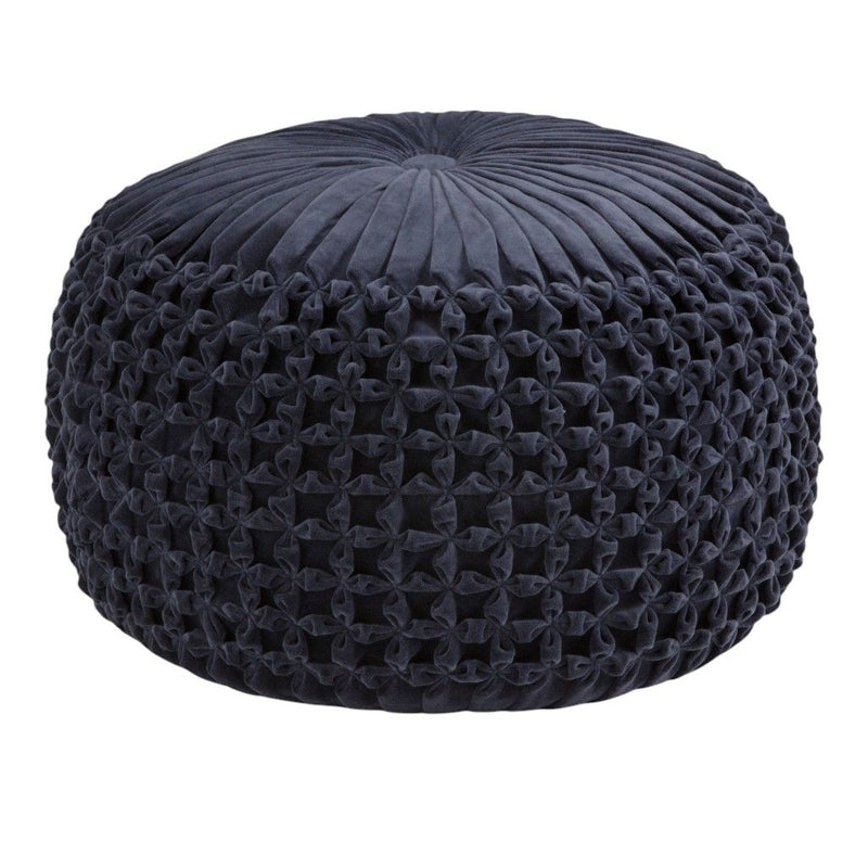 Round Pouf Ottoman - Blue