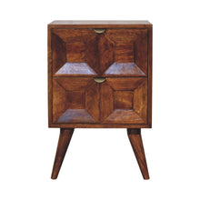 Load image into Gallery viewer, 24" Solid Wood Square Carved Geometric Two Drawer Nightstand - Chestnut
