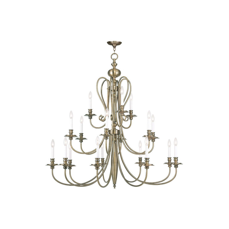 44" Multi Light Dimmable Chandelier With Shades - Antiqued Brass