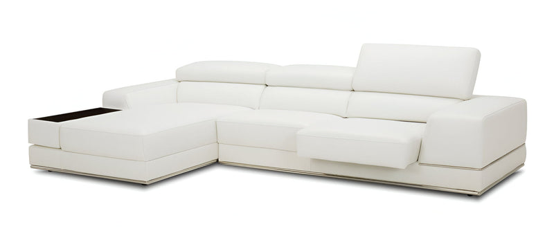 Genuine Leather L Shaped Two Piece Sofa And Chaise Sectional With Console - White