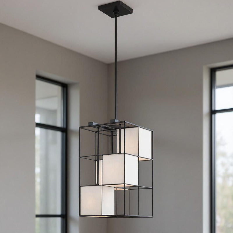 25" Four Light Dimmable Chandelier With Shades - Black