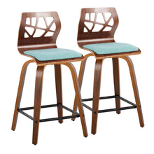 Load image into Gallery viewer, Folia - Mid Century Modern Fixed Height Counter Stool With Swivel With Square Footrest (Set of 2)
