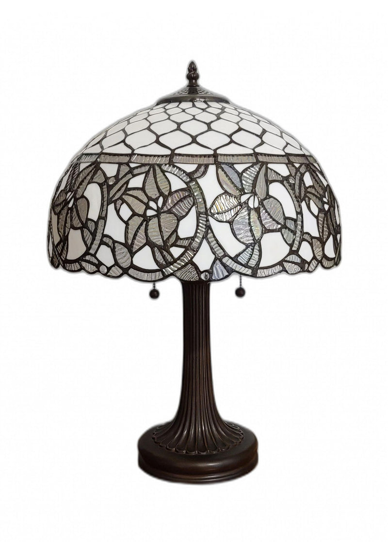 Metal Two Light Candlestick Table Lamp With Shade - Dark Brown / White / Black