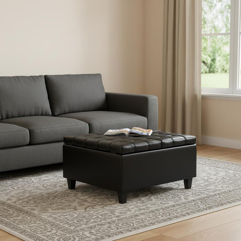 30" Leather Cocktail Ottoman With Storage - Black