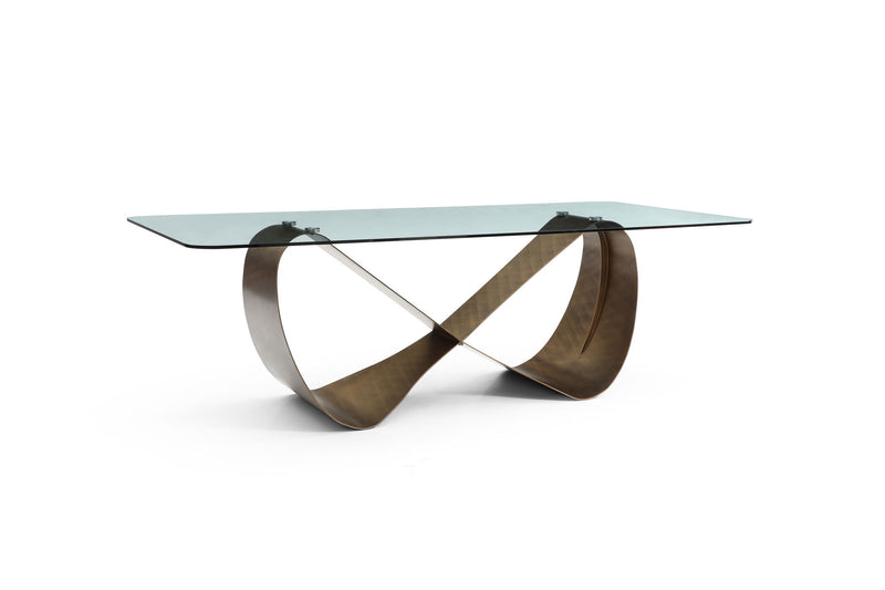 Glass Steel Cross Leg Base Dining Table - Clear / Bronze