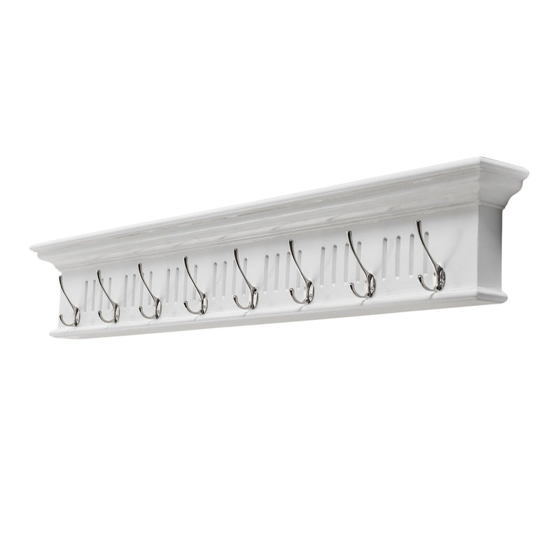 51" Wood Eight Hook Wall Mount Rack - White
