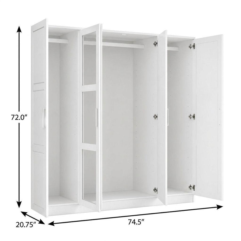 Solid Wood Mirrored Four Door Combo Dresser (763747) - White