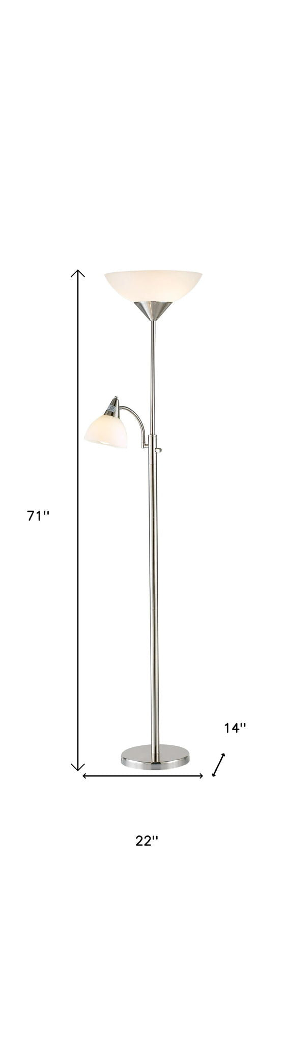Two Light Torchiere Floor Lamp With Acrylic Bowl Shades - Silver / White
