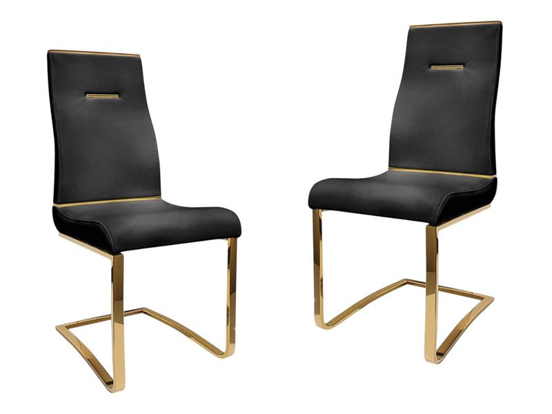 Upholstered Faux Leather Dining Side Chairs (Set of 2) - Black / Gold