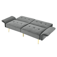 Load image into Gallery viewer, 78&quot; Italian Velvet Futon Sofa Bed, Convertible Sleeper Loveseat Couch with Folded Armrests and Storage Bags for Living Room and Small Space, Grey 280g velvet
