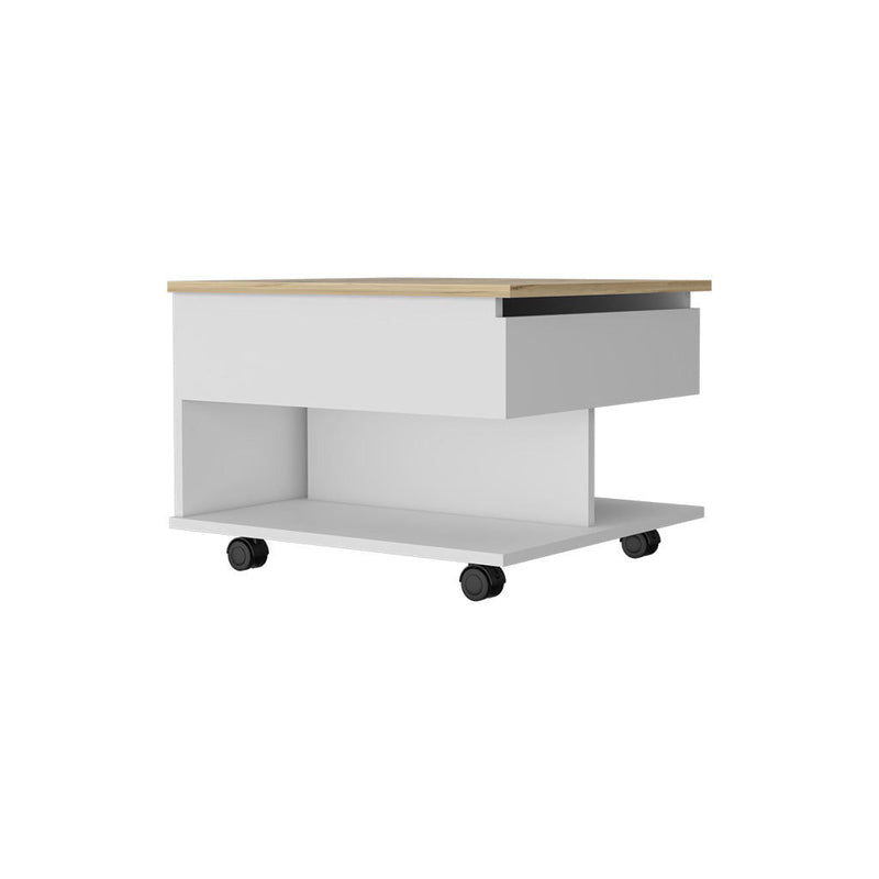 22" Wood Lift Top Coffee Table With Two Shelves - White