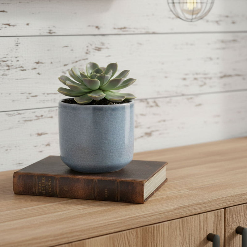 Crackle Mosaic Round Pot Planter (487387) - Gray