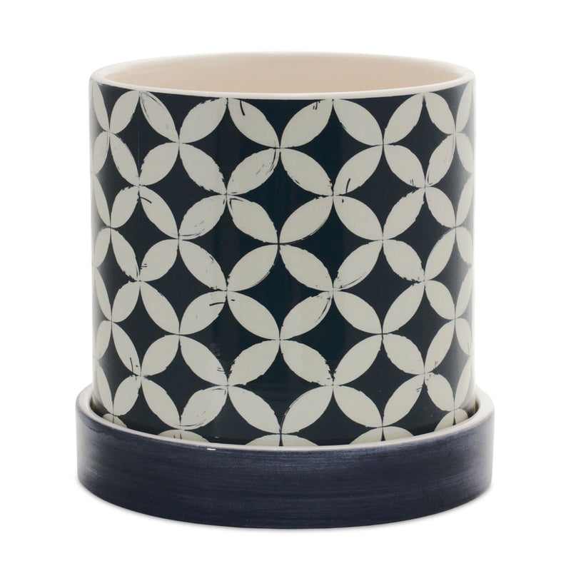 Striped Round Pot Planters (Set of 2) - Blue / White