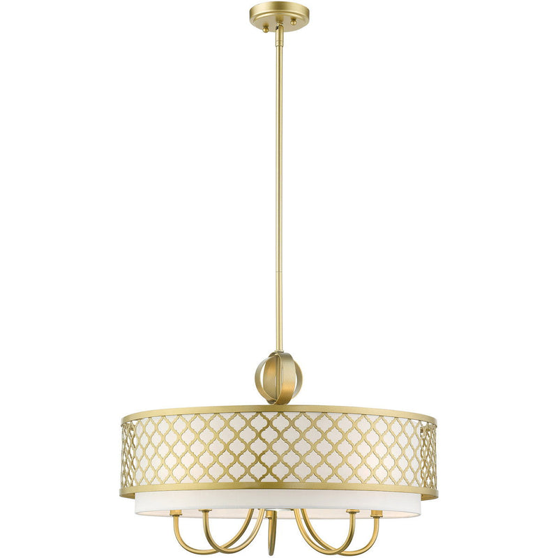 Six Light Dimmable Chandelier With Shades - Gold / Off White