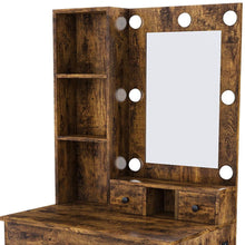Load image into Gallery viewer, Wood Mirrored Three Drawer Vanity Table Lights - Brown
